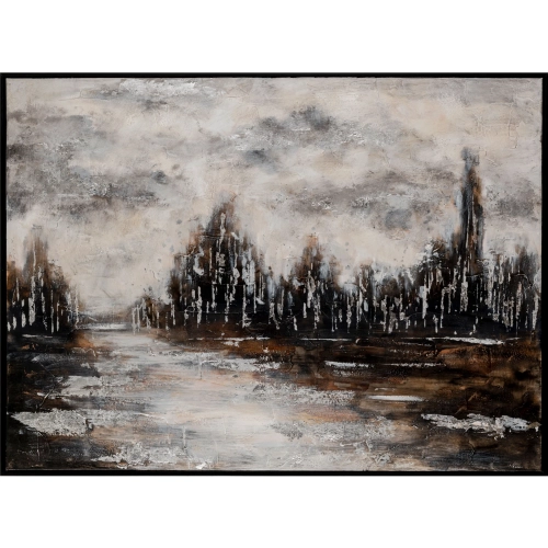 Rustic Surroundings Landscape Canvas Painting in Dark Brown & White