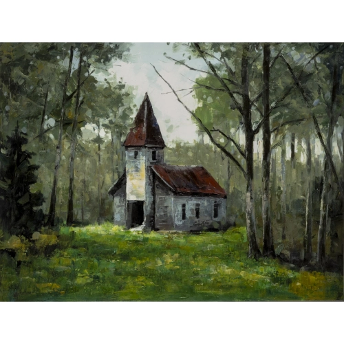 Parish Canvas Painting in Green, Brown & White