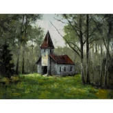 Parish Canvas Painting in Green, Brown & White