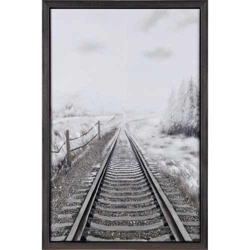 Daily Path Train Tracks Canvas Painting Wall Art in Gray