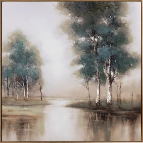 Turquoise Creek Canvas Painting in Blue & Brown