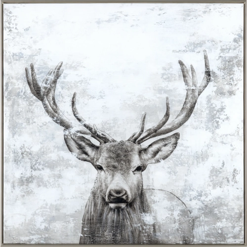 Buck Deer Canvas Painting Wall Art in Brown & White