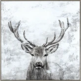 Buck Deer Canvas Painting Wall Art in Brown & White