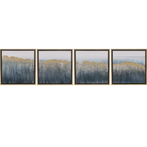 Emerald Bling Canvas Painting in Blue, Green & Gold Foil (Set of 4)