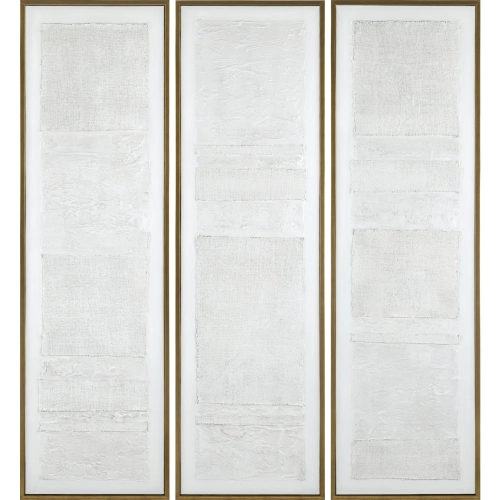 Emery Wall Art in Textured White Burlap & Gold (Set of 3)