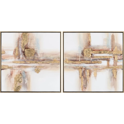 Zuri Abstract Canvas Painting in White, Brown & Gold