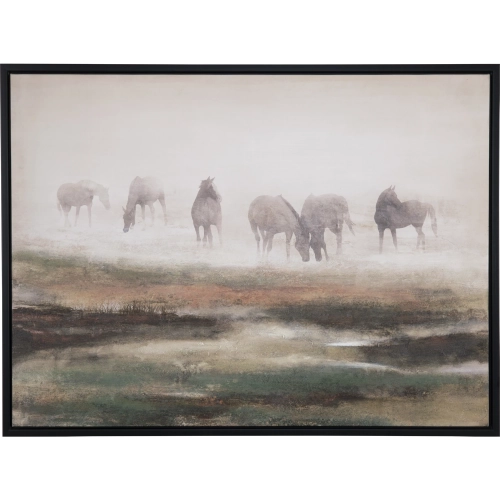 Grazing Stallions Horse Canvas Painting in Multicolor