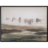 Grazing Stallions Horse Canvas Painting in Multicolor