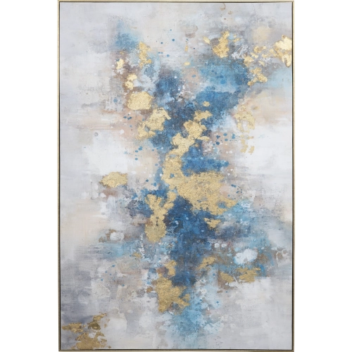 Laney Abstract Canvas Painting in Grey, White, Blue & Gold Foil