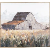 Montana Skies Barn Canvas Painting in Blue, Cream & Grey