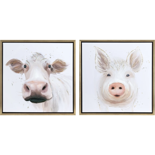 Bessie & Dolly Farm Animal Canvas Wall Art in Tan, White & Gold