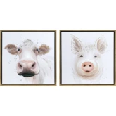Bessie & Dolly Farm Animal Canvas Wall Art in Tan, White & Gold