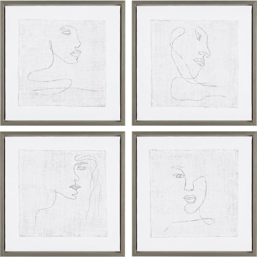 Silver Expressions Line Silhouettes Canvas Painting in White (Set of 4)