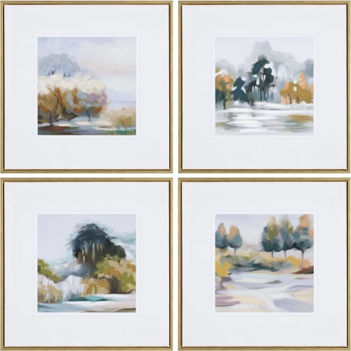 Nantucket Landscape Canvas Painting in Blues, Grey, & Cream (Set of 4)