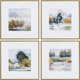 Nantucket Landscape Canvas Painting in Blues, Grey, & Cream (Set of 4)