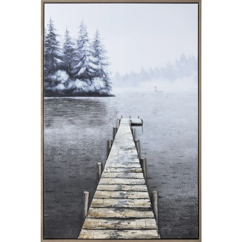 Palmer Lake Dock Canvas Painting in Grey