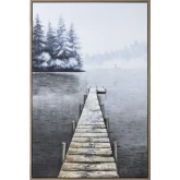 Palmer Lake Dock Canvas Painting in Grey