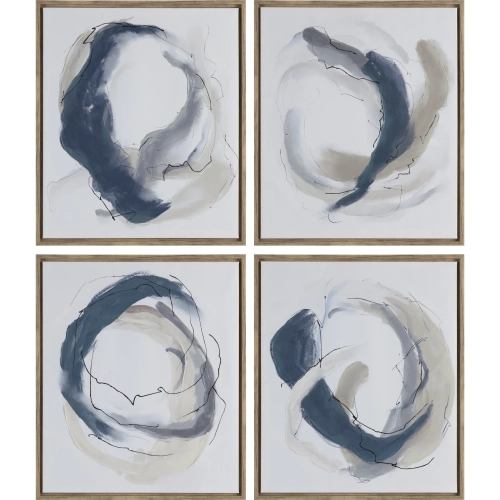 Geneva Abstract Canvas Painting in Navy Blue & Taupe (Set of 4)