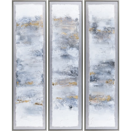 Toledo Abstract Canvas Painting in Grey, Blue, White & Gold (Set of 3)