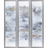 Toledo Abstract Canvas Painting in Grey, Blue, White & Gold (Set of 3)