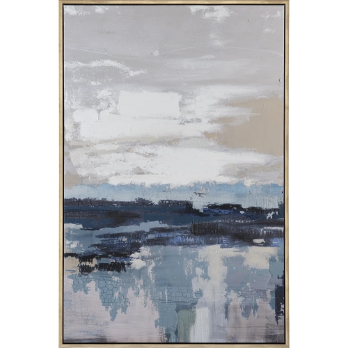 Waterside Abstract Seascape Canvas Painting in Blues & Neutrals