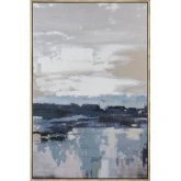 Waterside Abstract Seascape Canvas Painting in Blues & Neutrals