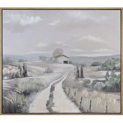 Eastridge Landscape Canvas Painting in Grey, Green & Cream