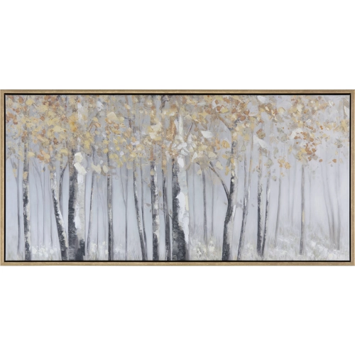 Aspen Birch Trees Canvas Painting Wall Art in Grey, White, Yellow & Orange