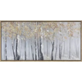 Aspen Birch Trees Canvas Painting Wall Art in Grey, White, Yellow & Orange