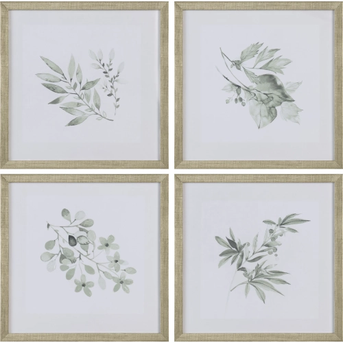 Sage Foliage Wall Art in Green & Silver (Set of 4)