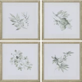 Sage Foliage Wall Art in Green & Silver (Set of 4)