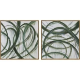 Evergreen Twists Abstract Canvas Painting in Green & Gold
