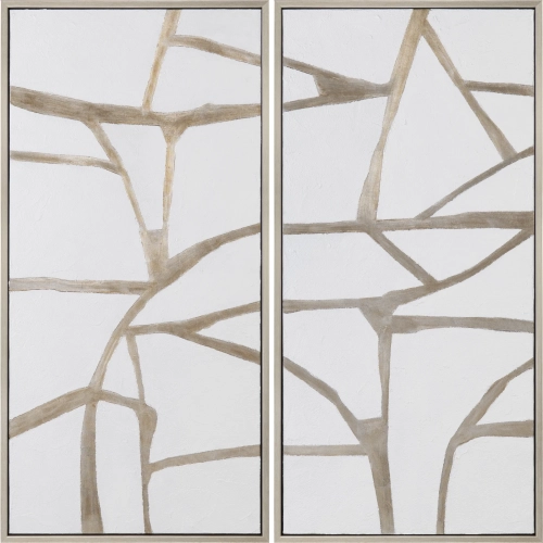 Silverlines Abstract Canvas Painting in White & Silver