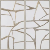 Silverlines Abstract Canvas Painting in White & Silver