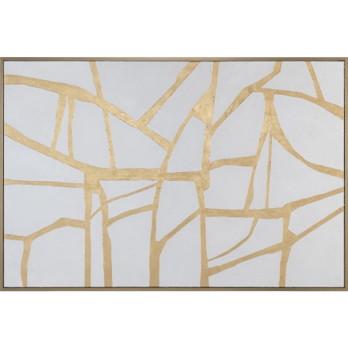 Gold Lines Canvas Painting in Gold Foil & White
