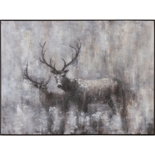 Antlers Up Deer Canvas Painting Wall Art in Brown & Grey