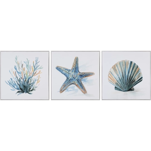 Under The Sea Canvas Painting in Blue, White & Green (Set of 3)