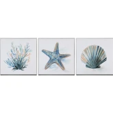 Under The Sea Canvas Painting in Blue, White & Green (Set of 3)