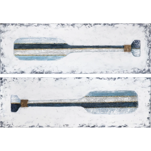 Paddles Up Oars Canvas Painting in Blue, Multicolor & Rope
