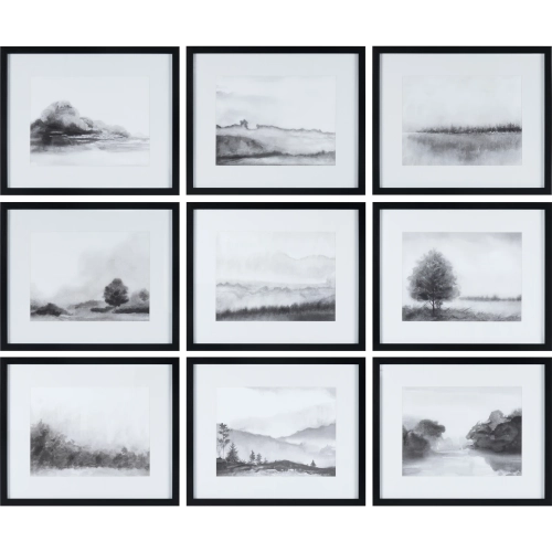 Pritchard Landscape Wall Art in Black & White (Set of 9)