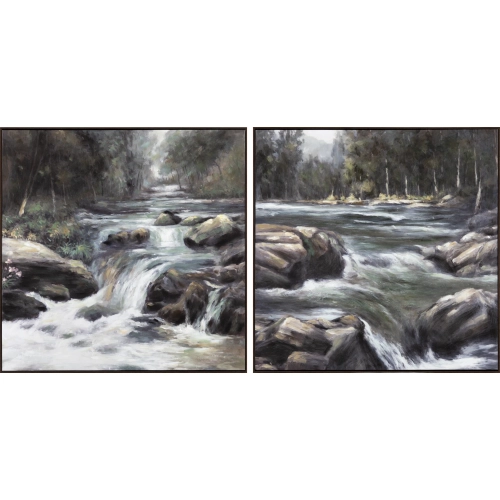 Rapids Landscape Canvas Painting in Green & Brown
