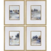 Becket Watercolor Landscape Print Wall Art in Blue, Green, White & Gold (Set of 4)