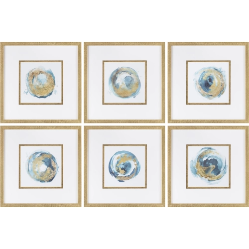 Carver Abstract Wall Art in Blue, White & Gold Foil (Set of 6)