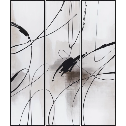 Crawford Abstract Canvas Painting in Black, Taupe & White (Set of 3)