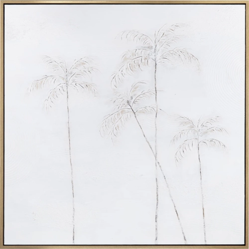 Sheffield Palm Tree Canvas Painting in White & Gold