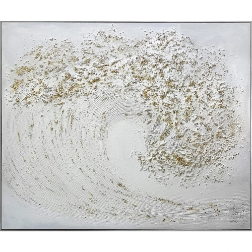 Keyport Abstract Wave Canvas Painting in Silver Foil & White
