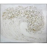 Keyport Abstract Wave Canvas Painting in Silver Foil & White