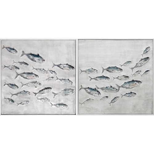 Montague Fish Canvas Painting in Blue & Grey