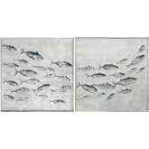 Montague Fish Canvas Painting in Blue & Grey