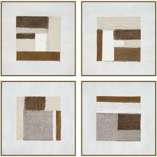 Whitfield Abstract Wall Art in Brown, Taupe & White Fabric Swatches (Set of 4)